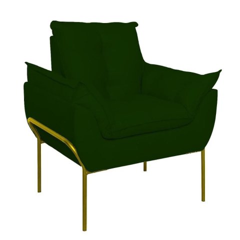 Poltrona Sofá Luxo Base Metal Dourada Recepção Escritório Verde