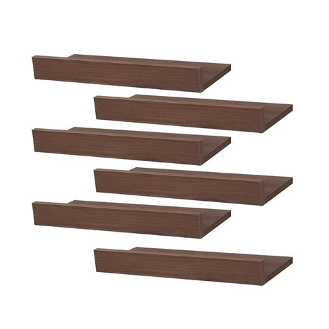 Kit 6 Prateleiras Porta Quadros 50 X 15cm Nogal Suporte Invisível