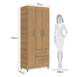 Guarda Roupa Solteiro 3 Portas 2 Gavetas Mônaco com Pés - 3