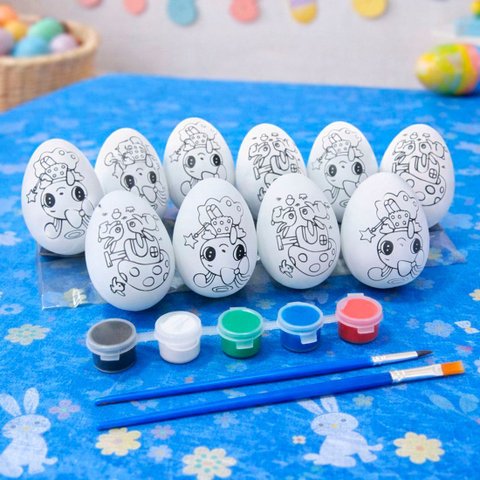 Ovos Coelhos Páscoa para Pintar Colorir com Pincel Kit 26pçs