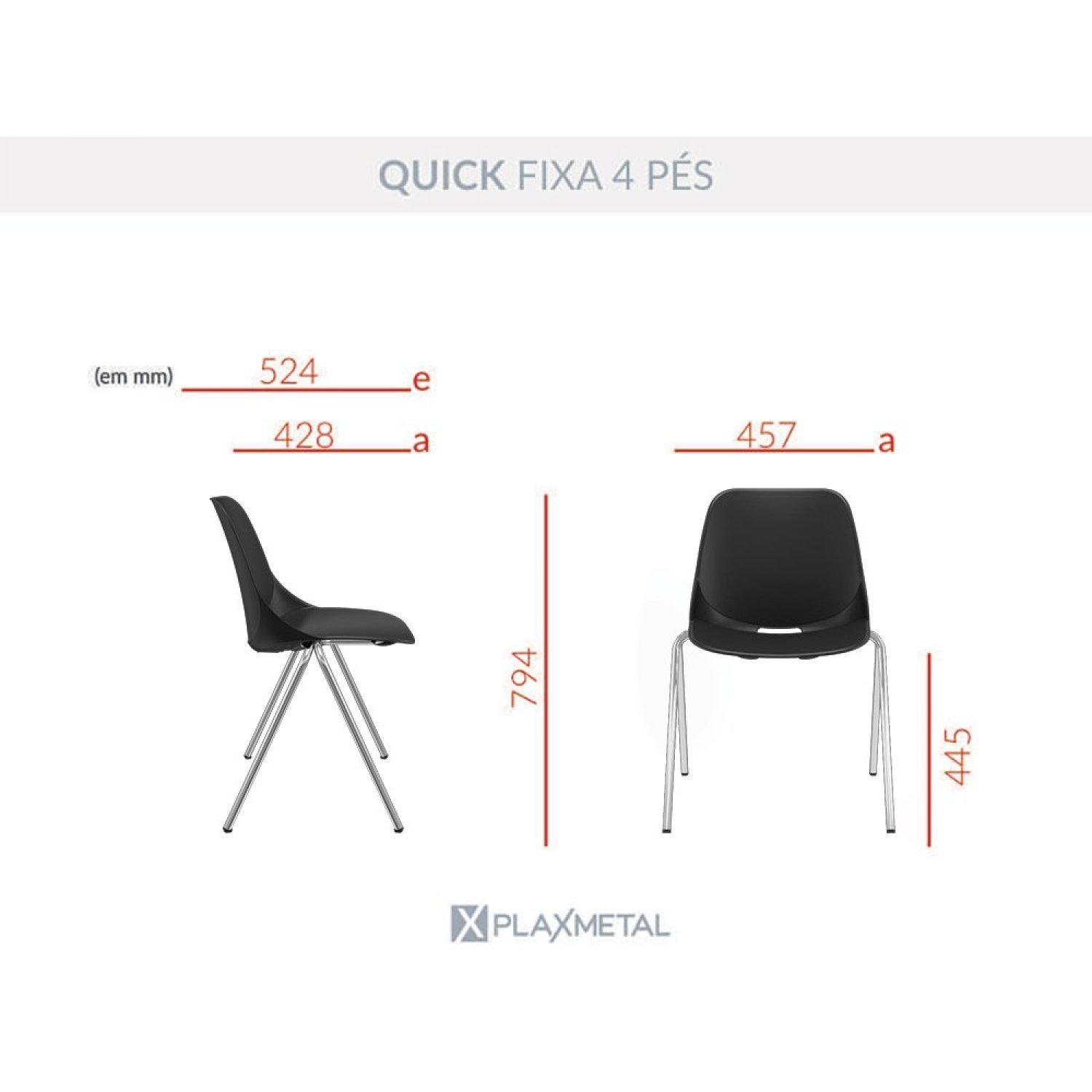 Kit 4 Cadeiras Escritório Quick Fixa V  - 4