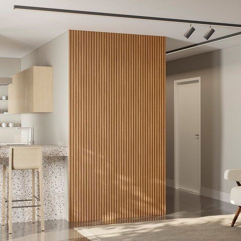 Painel Ripado Modular MDF Marrom/Nature Fosco Linea Brasil 250cm x 141cm Cobertura 3,53m²