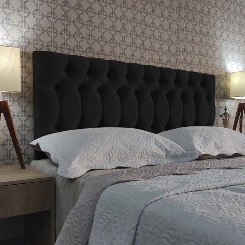 Cabeceira 195 Cama Box 1896 Capitone Preto Suede Painel Rbl