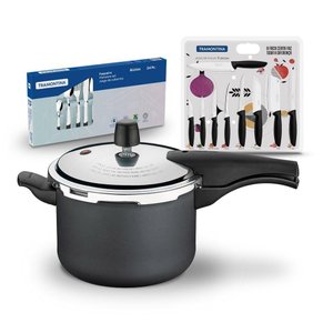 Kit - Panela de Pressão 4,5 Grafite + 1 Conjunto Facas 9pç + 1 Faqueiro Inox 24pç - Tramontina