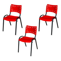 Kit 3 Cadeira Iso Tubo Oblongo Aço Industrial Empilhavel - Vermelho - 1 Kit 3 Cadeira Iso Tubo Oblongo Aço Industrial Empilhavel - Vermelho - 1