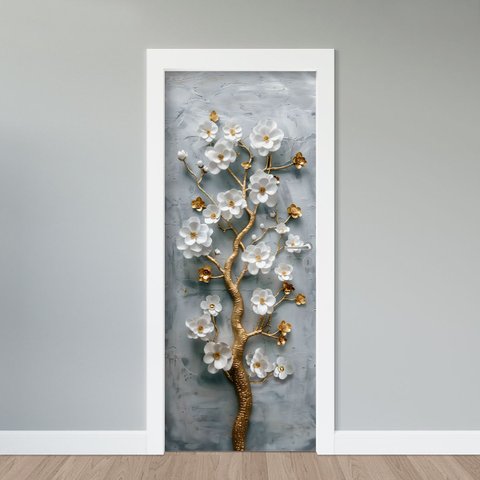 Adesivo de Porta - Árvore Dourada 3d