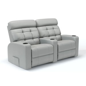 Sofá 2 Lugares Reclinável Elétrico em Couro Bovino Cor Cinza Griggio Linha Cinema