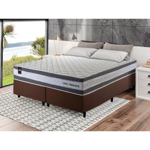 Conjunto Cama Box Super King c/ Molas Ensacadas Alpine Marrom 193x203x65