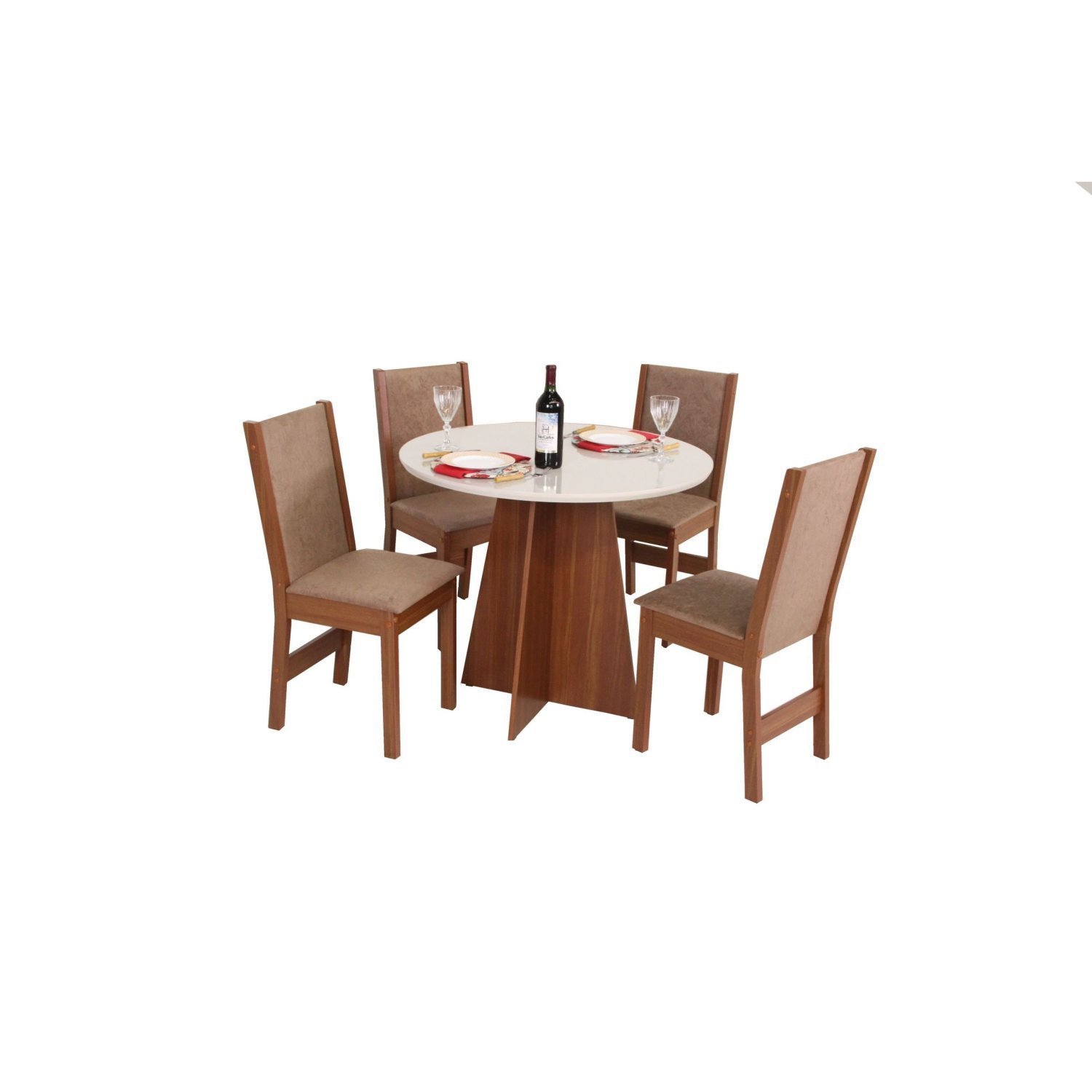 Conjunto Sala de Jantar Mesa Redonda Elane com 4 Cadeiras Nobre - 2