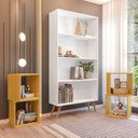 Ver imagem 2 de Estante de Livros Retrô 90cmx180cm Pés em Madeira Maciça 4 Nichos Removíveis Atlas YesCasa