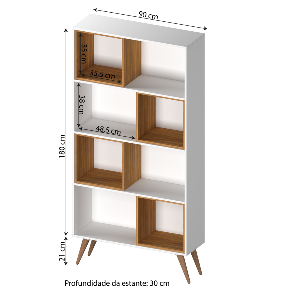 Estante para Livros Retrô com 4 Nichos Removíveis 180cmx90cm Atlas Yescasa - 8