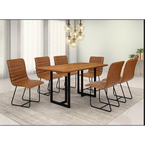 Conjunto Sala de Jantar com Mesa Tampo em Madeira e 6 Cadeiras Itália Marrom/Café/Cinamomo/Couríssimo