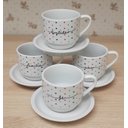 Ver imagem 3 de Jogo 4 Xícaras Café Chá C/ Pires Frases Motivacionais - 200 Ml Empilháveis - Poá Coração Colorido