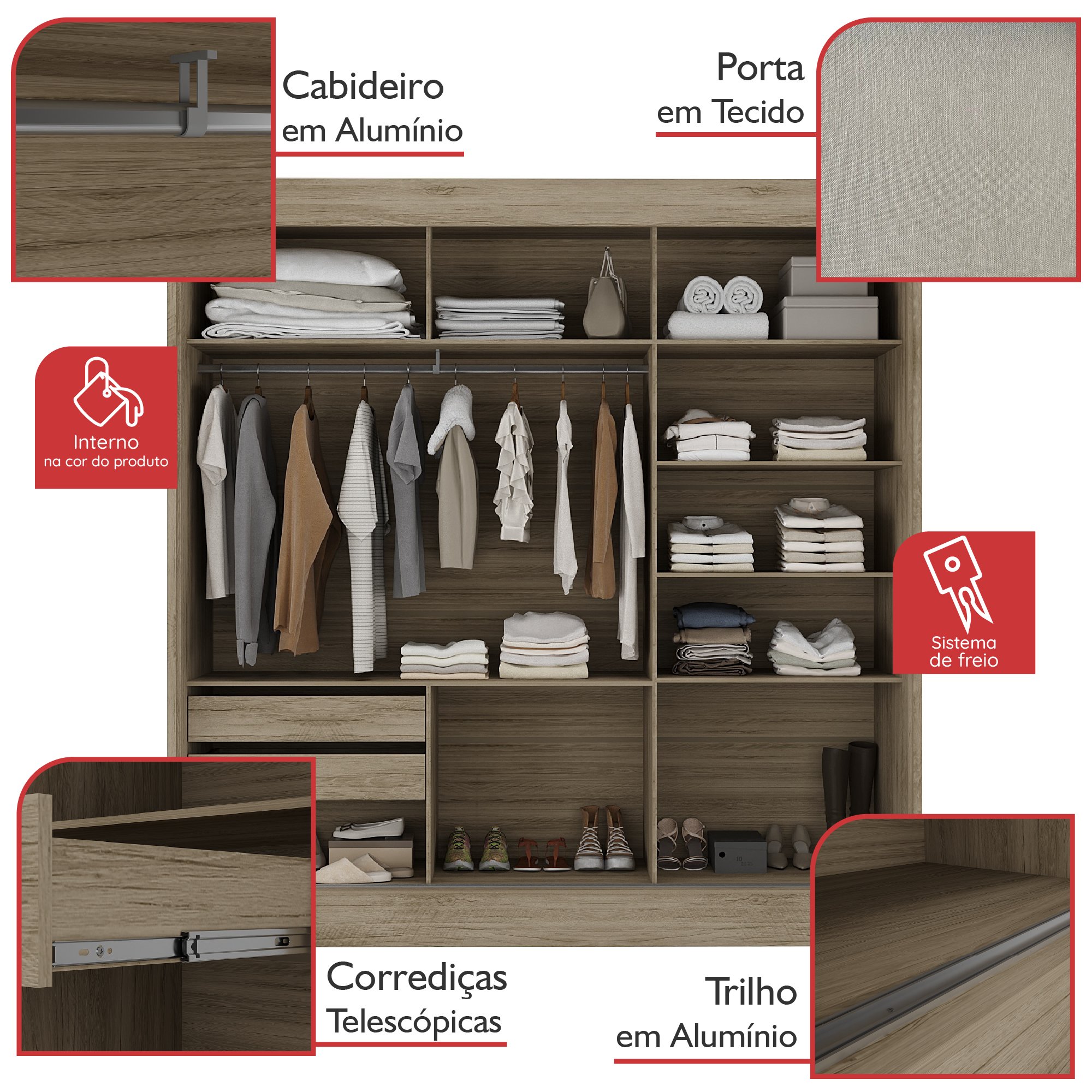 Guarda Roupa Casal 2 Portas 2 Gavetas com Espelhos Andros - 13