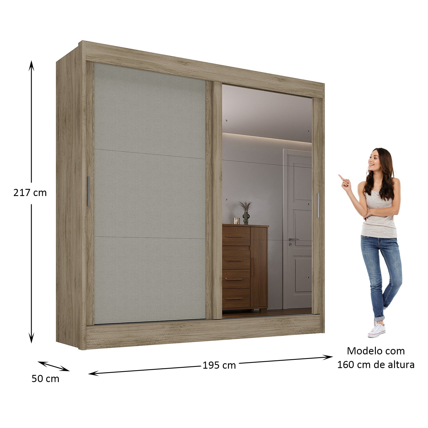Guarda Roupa Casal 2 Portas 2 Gavetas com Espelhos Andros - 4