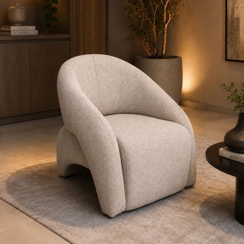 Poltrona para Sala Orgânica Decorativa Iris Cor Bege - Kmj