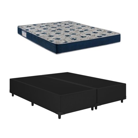Cama Base Casal Bipartido Preto Colchão Iso 60 D28 - Ortobom