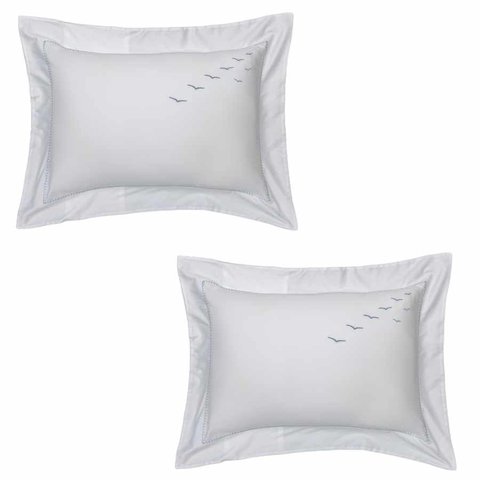 Fronha Par Bordados 50x70 cm Gaivota Branco/Blues Kacyumara