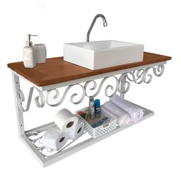 Linda Bancada Provençal Retrô para Banheiro Moderno Branco Libertas Rosas Artesanato Bancada Rococó  - 1