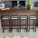 Ver imagem 3 de Kit 2 Banquetas Quadrada Bistro Industrial Alta Casa Bar Cozinha:bege