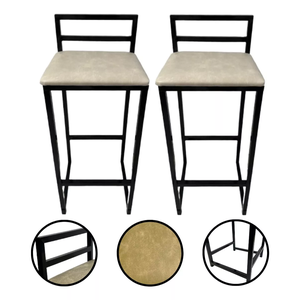 Kit 2 Banquetas Quadrada Bistro Industrial Alta Casa Bar Cozinha:bege