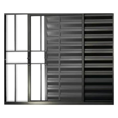 Janela Veneziana de Alumínio Lado Esquerdo 3 Folhas com Grade 120x150cm Preto Allo Esquadrias