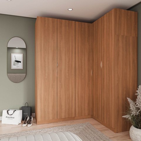Guarda Roupa Modulado de Canto 5 Portas 3 Peças Hera CabeCasa MadeiraOriginals Marrom/Louro