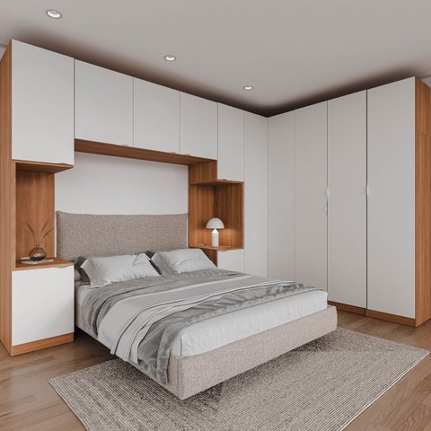 Guarda Roupa Modulado de Casal 12 Portas 6 Peças 2 Mesas de Cabeceira Hera CabeCasa MadeiraOriginals Marrom/Louro/Algodão