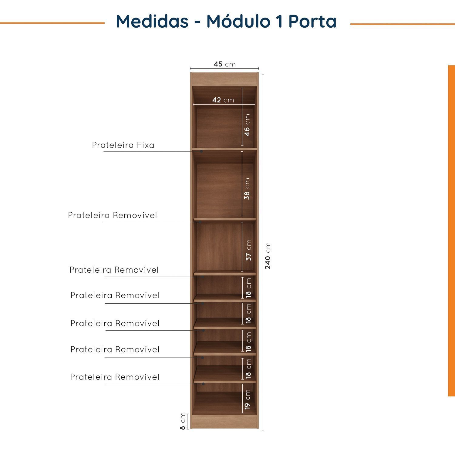 Guarda Roupa Modulado de Casal 12 Portas 6 Peças 2 Mesas de Cabeceira Hera CabeCasa MadeiraMadeira - 8