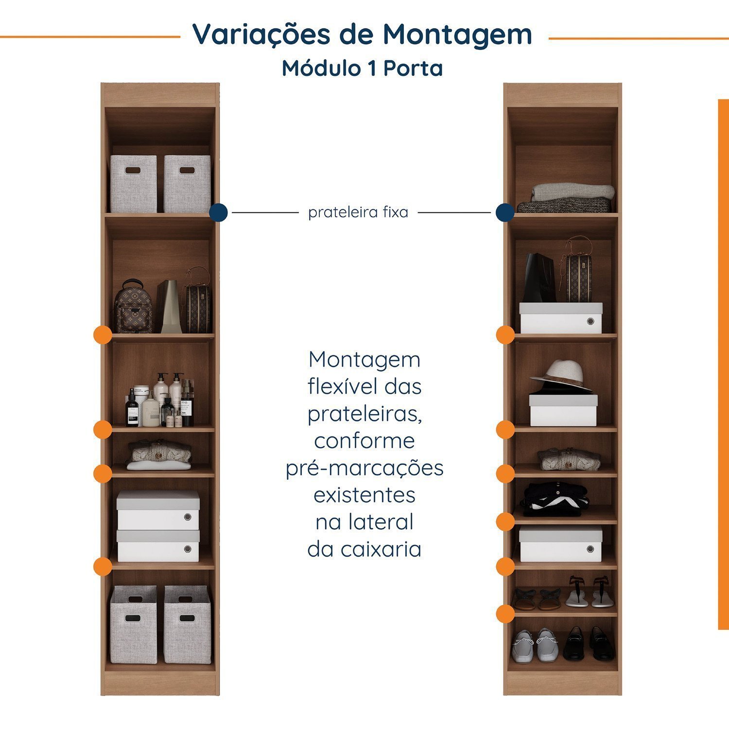 Guarda Roupa Modulado de Casal 12 Portas 6 Peças 2 Mesas de Cabeceira Hera CabeCasa MadeiraMadeira - 7