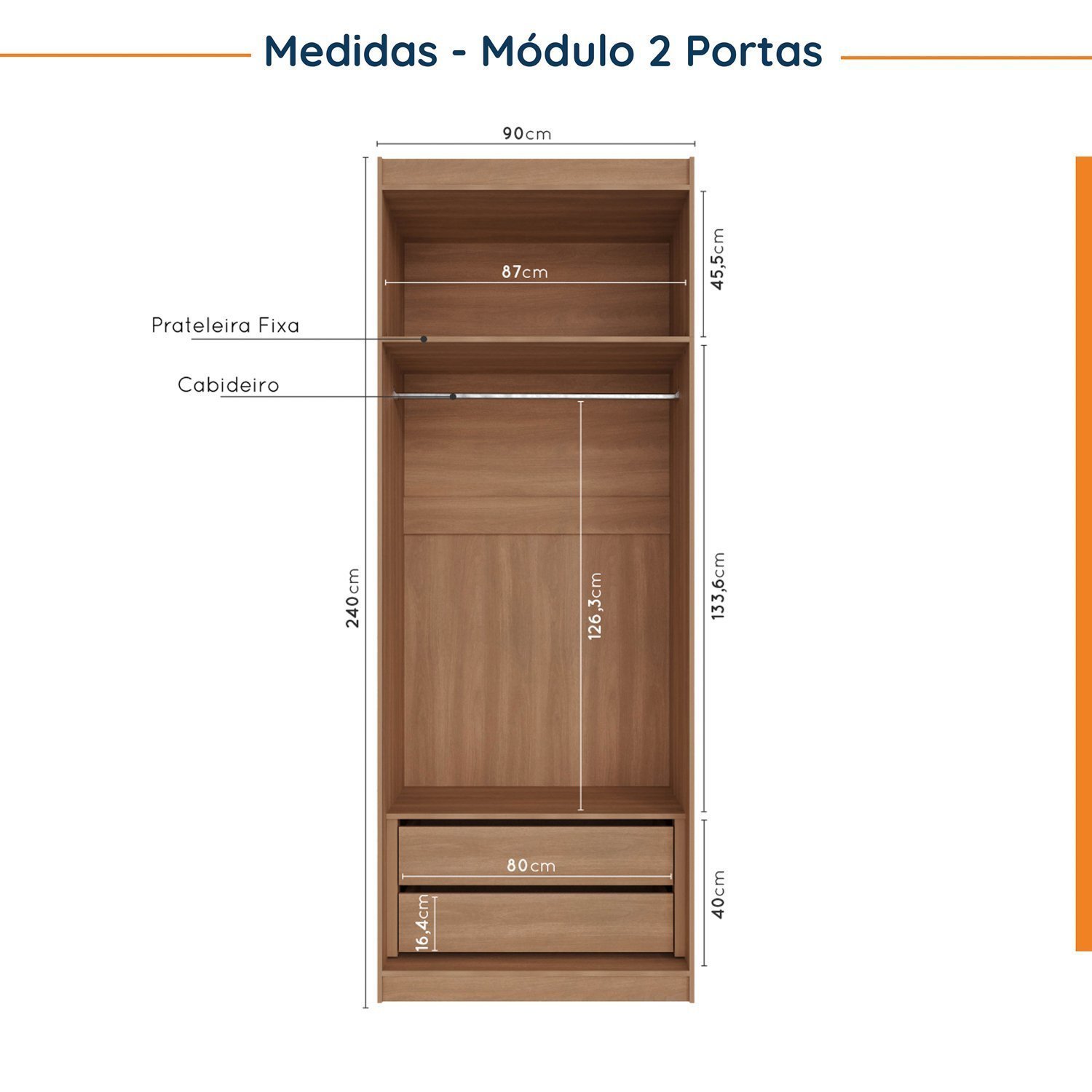 Guarda Roupa Modulado de Casal 12 Portas 6 Peças 2 Mesas de Cabeceira Hera CabeCasa MadeiraMadeira - 10