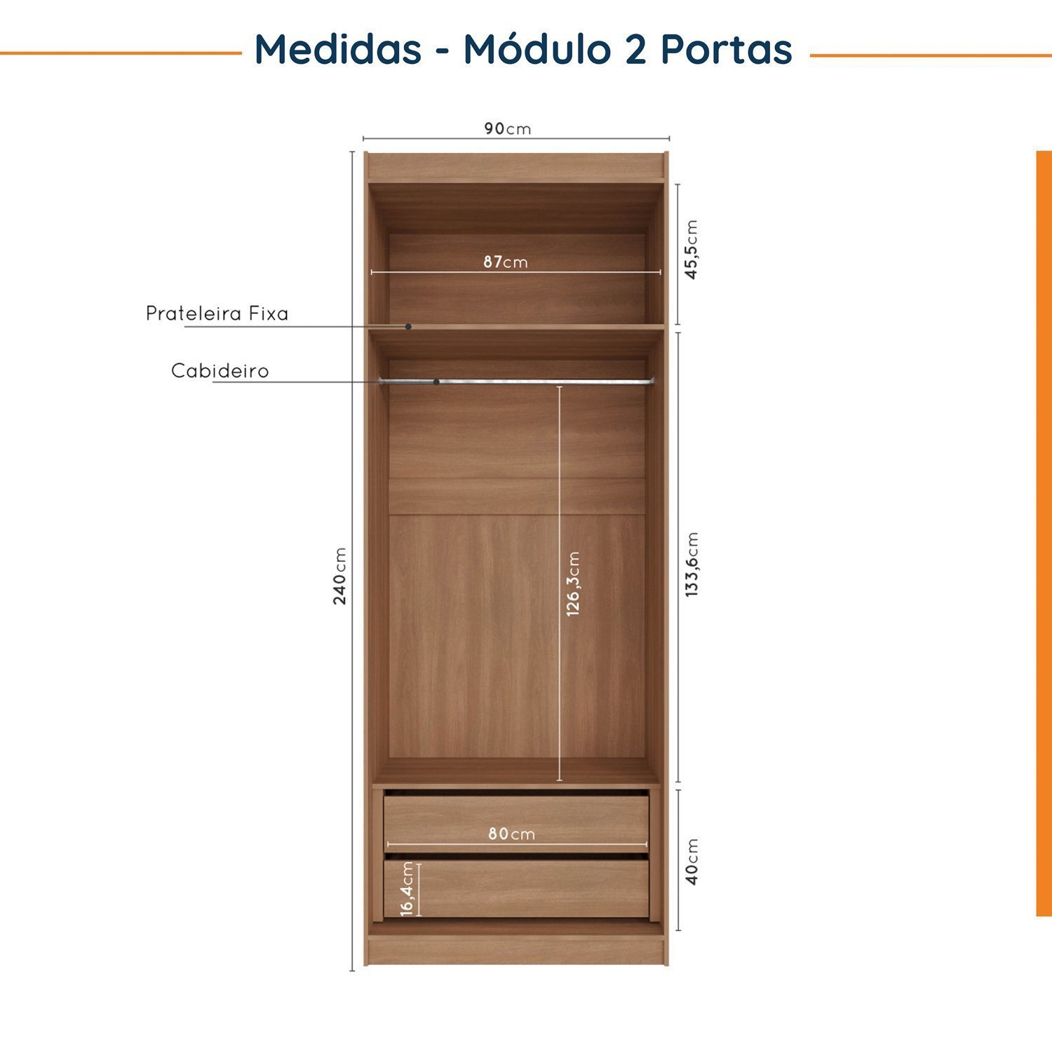 Guarda Roupa Modulado de Casal 12 Portas 6 Peças 1 Mesa de Cabeceira Hera CabeCasa MadeiraMadeira - 10