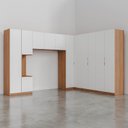 Ver imagem 6 de Guarda Roupa Modulado de Casal 12 Portas 6 Peças 1 Mesa de Cabeceira Hera CabeCasa MadeiraOriginals Marrom/Louro/Algodão