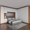 Ver imagem 1 de Guarda Roupa Modulado de Casal 12 Portas 6 Peças 1 Mesa de Cabeceira Hera CabeCasa MadeiraOriginals Marrom/Louro/Algodão