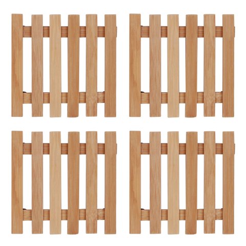 Descanso de Panela Quadrado Madeira Ripado 14,5cm | 04 Un