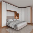 Ver imagem 1 de Guarda Roupa Modulado de Casal 10 Portas 5 Peças e 1 Cabeceira Hera CabeCasa MadeiraOriginals Marrom/Louro/Algodão