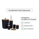 Ver imagem 5 de Kit Banheiro 6 Peças Elegance Preto com Detalhes em Bambu