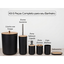Ver imagem 3 de Kit Banheiro 6 Peças Elegance Preto com Detalhes em Bambu