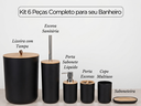 Ver imagem 3 de Kit Banheiro 6 Peças Elegance Preto com Detalhes em Bambu