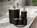 Ver imagem 1 de Kit Banheiro 6 Peças Elegance Preto com Detalhes em Bambu