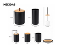 Ver imagem 2 de Kit Banheiro 6 Peças Elegance Preto com Detalhes em Bambu