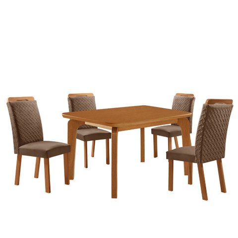 Mesa de Jantar Liz 120cm Tampo MDF Laminado Canto Copo com 4 Cadeiras Aline
