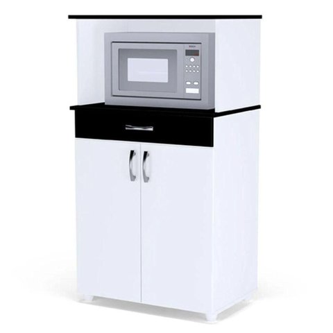 Balcão Gabinite de Microondas 2 Portas Ajl Móveis Branco Preto