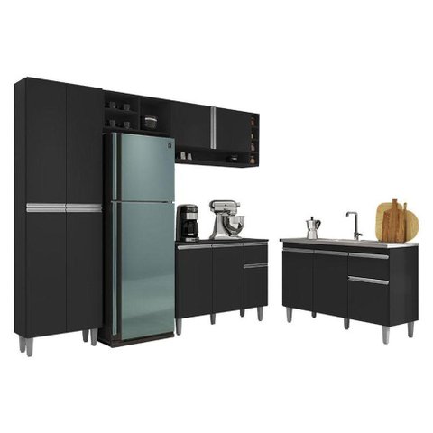 Cozinha Vanessa e Balcão de Pia Tatiane 120 Cm Preto Fosco - Ajl