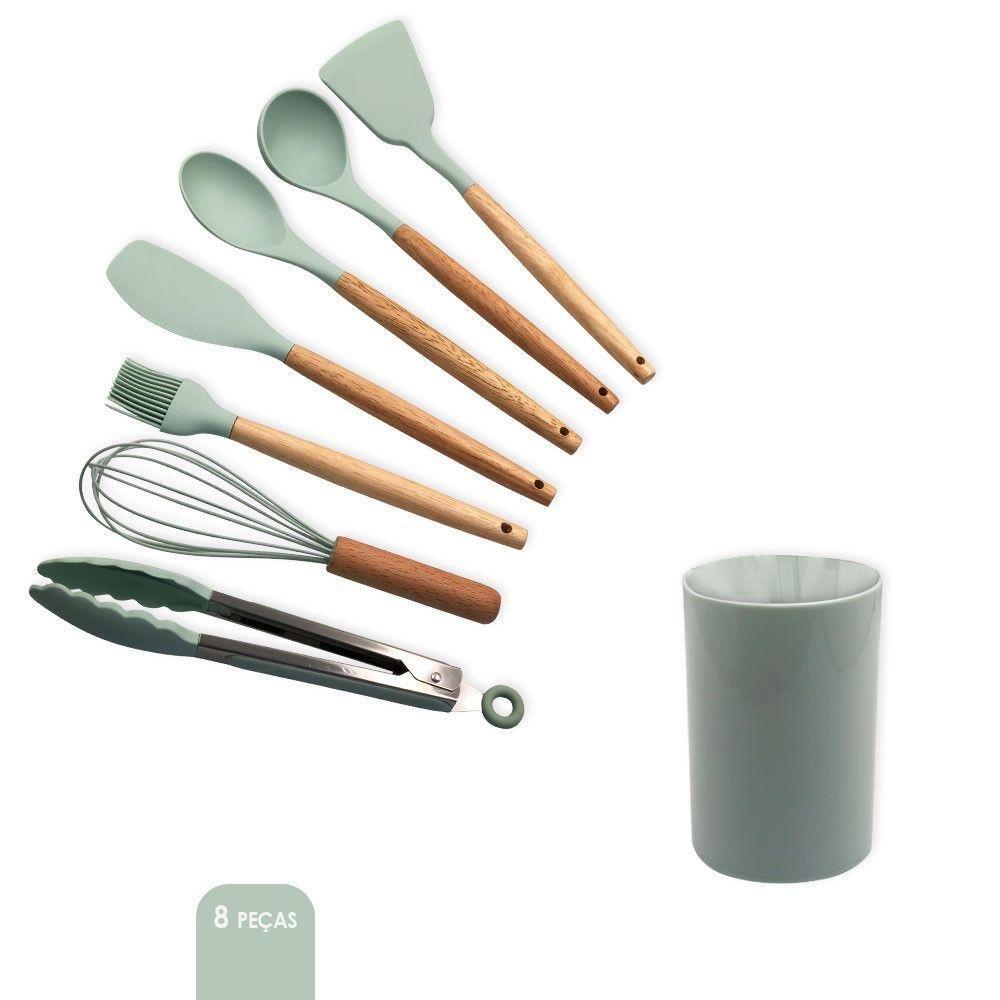 Conjunto de Utensílios Silicone 8 Peças Praticidade e Beleza Cor:verde Claro - 4