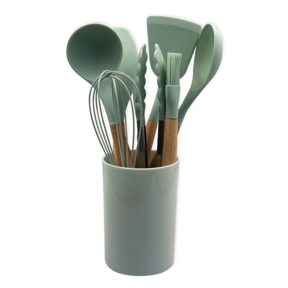 Conjunto de Utensílios Silicone 8 Peças Praticidade e Beleza Cor:verde Claro