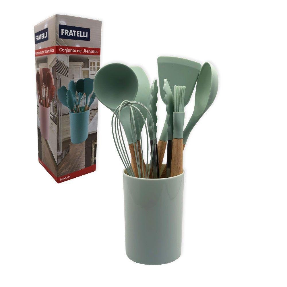 Conjunto de Utensílios Silicone 8 Peças Praticidade e Beleza Cor:verde Claro - 3