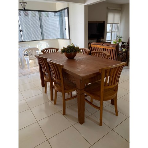 Mesa de Madeira Maciça de Demolição Pés Diamante:Comprimento 180cm X Altura 80cm X Largura 90cm