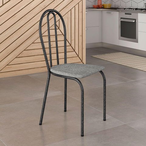 Kit 4 Cadeiras de Cozinha Texas Estampado Grafiato Pés de Ferro Cromo Preto - Pallazio