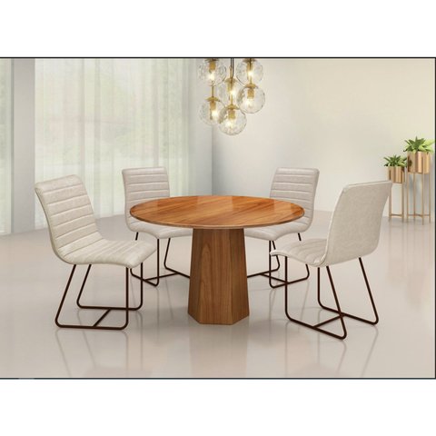 Conjunto Sala de Jantar com Mesa Tampo em Madeira 4 Cadeiras Itália Marrom/Café/Cinamomo/Courrissimo Creme